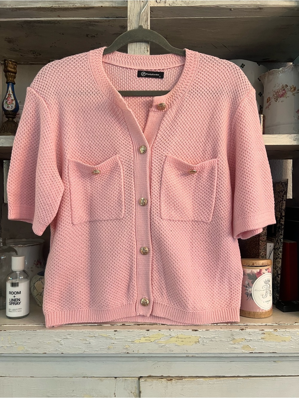 Petite Sophisticate Pink Knit Short-Sleeve Cardigan Size S NEW !!!